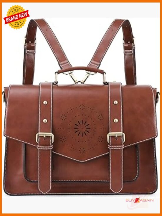 Vegan Leather Laptop Backpack Messenger Bag 15.6\